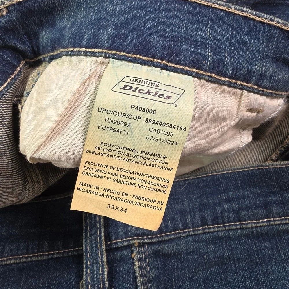 New Genuine Dickies Carpenter Jeans Mens 33x34 Blue Flex Regular‎ Fit Straight